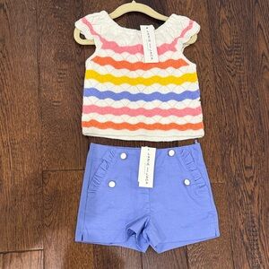 Toddler Girls Janie and Jack Colorful Knit Top and Purple Shorts Outfit NWT